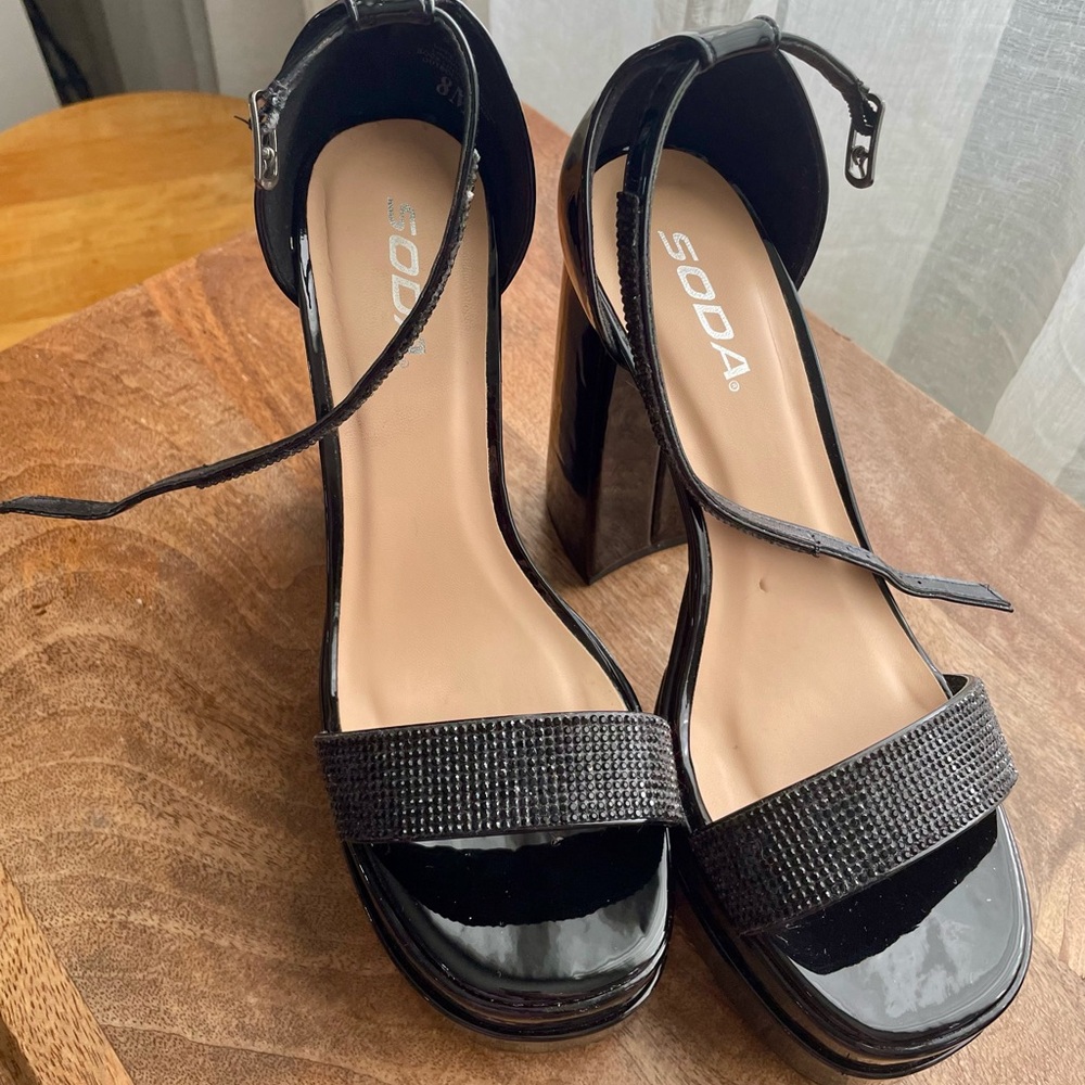 Soda Black Women's Strappy Platform Heels